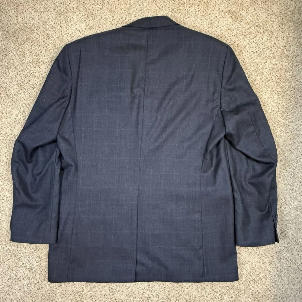 Vtg Chaps Ralph Lauren 46L Mens Wool Sport Coat Grey Blue Plaid Blazer Canada - Picture 3 of 16